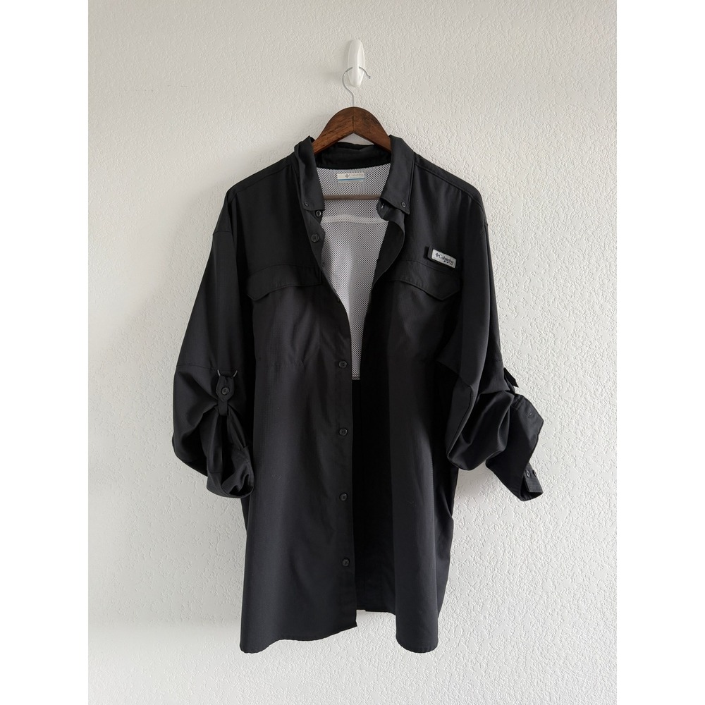 Columbia PFG Fishing Shirt Size L Black Regular Fit Omni-Shade Venting